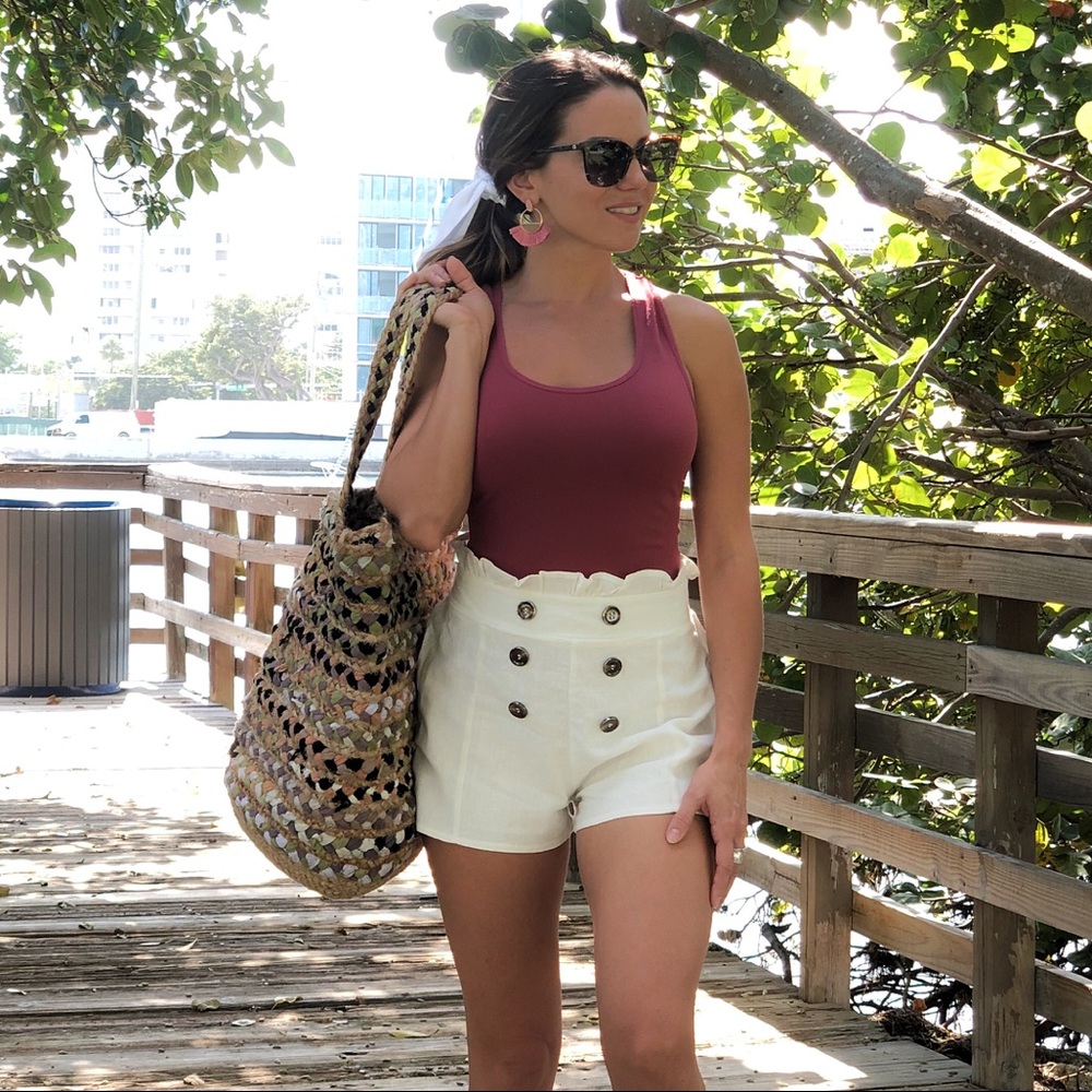 White linen shorts